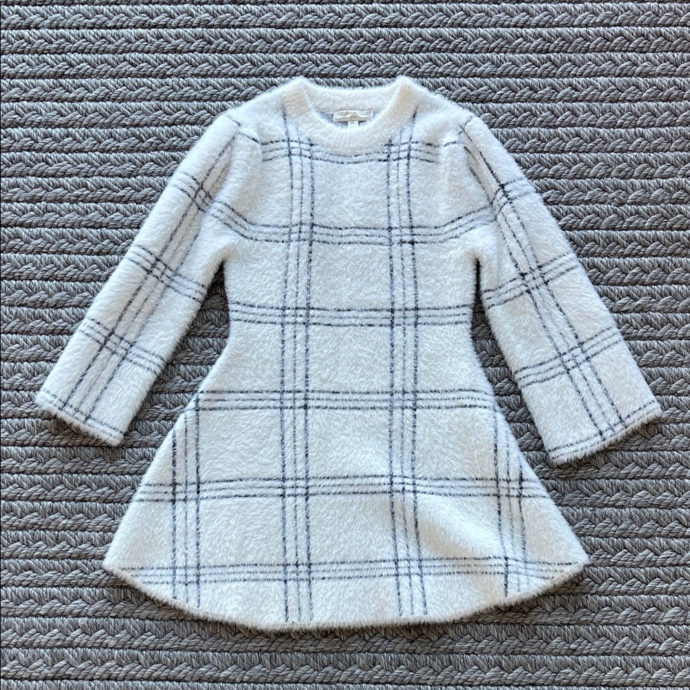 Chelsea & Violet Cream and Gray Brushed Plaid Sweater Dress, size 6